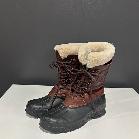 Ralph Lauren Brown and Black Boots with Cream Fur 13 - Picture 1 of 6